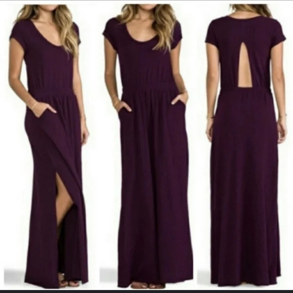 🍄Free People FP Beach Andrina's in Eggplant Side Slit Back Cutout maxi Dress M